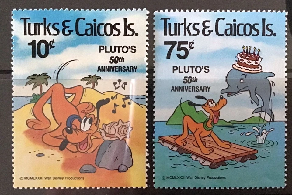 TURKS & CAICOS Sc# 468-469 DISNEY - PLUTO 50º ANIVERSARIO CPL SET DE 2 1981 MH Foto 1 de 1