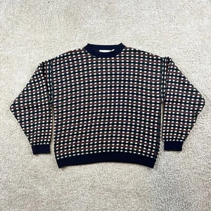 Vintage Geoffrey Beene Opa Pullover Gr. L kariert 90er Y2K Baumwolle - Bild 1 von 6