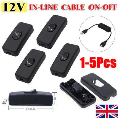 1-5PCS INLINE SWITCH CORD LIGHTING 2A ON/OFF TABLE LAMP DESK BLACK 2 CORE - Image 1 of 4
