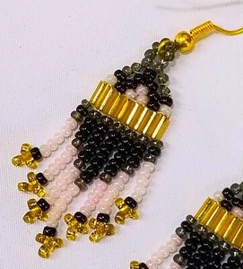 Seed Beaded Earrings, Apache Made, Southwestern, Pink and Black - Picture 1 of 2