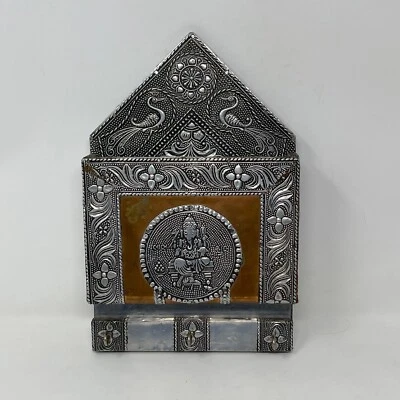 Ganesha Key Mail Letter Holder Silver Copper Metal Embossed Birds Hindu India — 第 1/4 张图片