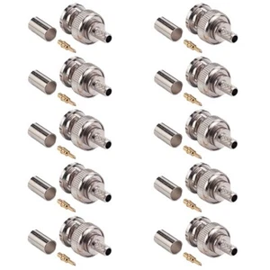 10x BNC Male Plug Crimp On Connector Adapter RG59 RG62 Coax Coaxial Cable CCTV - Picture 1 of 2