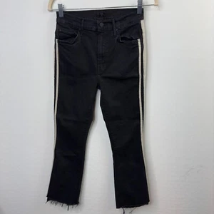 Mother The Insider High Rise Crop Step Fray Guilty Racer Stripe Jeans Black 27 - Picture 1 of 9
