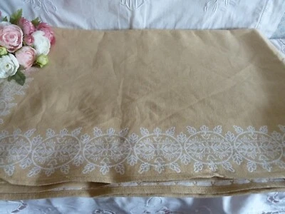 Ancienne nappe coton lin beige blanc marque De Witte Lietaer Belgique 243/150 cm - Photo 1/4
