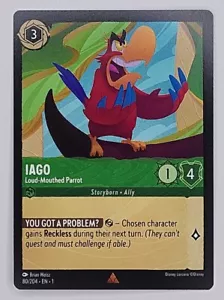 DISNEY LORCANA FIRST CHAPTER #80/204 IAGO, LOUD-MOUTHED PARROT RARE EMERALD - Picture 1 of 2
