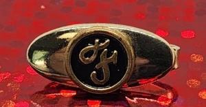 Vintage TIE BAR CLIP CLASP STAY Diminutive Oval Gold Tone "F" Initial / Letter - Picture 1 of 6