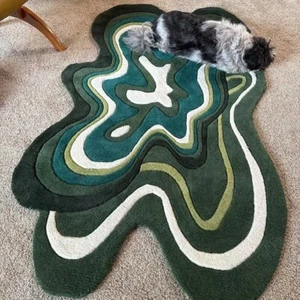 Alfombra Franky Green acolchada a mano 100 % lana pura para salón cocina - Imagen 1 de 5