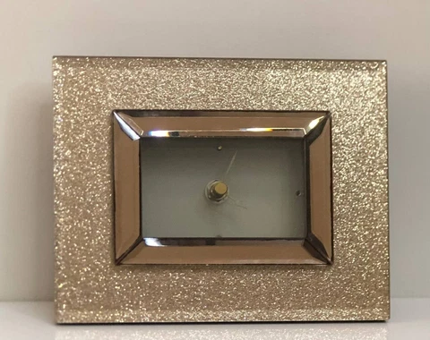 Golden Sparkly Mirrored Desk Clock Great for Deluxe Home/Office Decor Beige VTG Cover