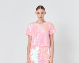 Endless Rose Paillette Fisheye Sequin Crop Top - pink - Size M - $80 - Picture 1 of 5