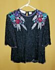 Women's Vintage Laurence Kazar Bejeweled Beaded Party Silk Evening Blouse Xl
