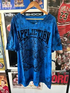NWT Vintage Y2K Afflcition Crazy Grunge Cyber Skater Skull Blue T-Shirt Size 3XL - Picture 1 of 6