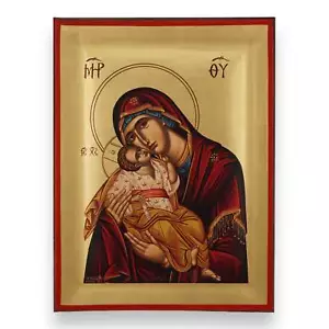 Jungfrau Maria süße Kussikone - Premium handgefertigte griechisch-orthodoxe byzantinische Ikone - Bild 1 von 8