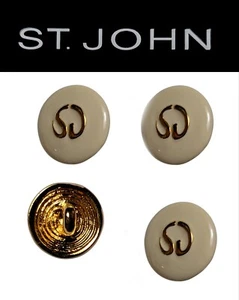 St John Knits (0.5 Inch) Gold Tone White Enamel Logo Round Buttons - Picture 1 of 1