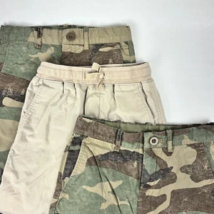 CREWCUTS Boys Pants Size 7 Lot Of 3 Khaki Tan Green Camo Slim Fit Adjustable - Picture 1 of 13