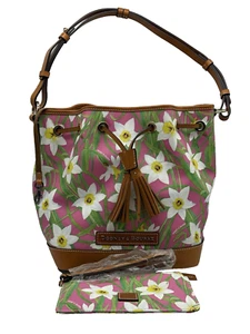 Dooney & Bourke Narzisse Kordelzug Eimer Beuteltasche rosa Canvas Blumen Sommer Handtasche - Bild 1 von 21