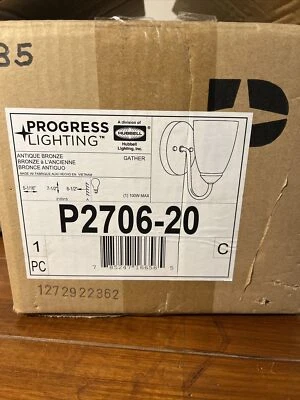 PROGRESS P2706-20 1LT 100W BATH FX Antique Bronze  5 Inch; 7-1/2 Inch;6-12 Inch - Image 1 of 3