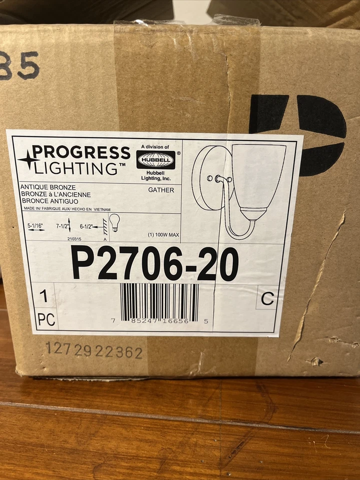 PROGRESS P2706-20 1LT 100W BATH FX Antique Bronze  5 Inch; 7-1/2 Inch;6-12 Inch - Image 1 of 3