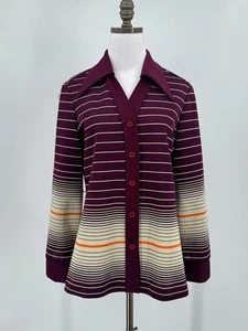 Top vintage años 70 Johns Girl para mujer púrpura a rayas cuello ombre abotonado - Imagen 1 de 4