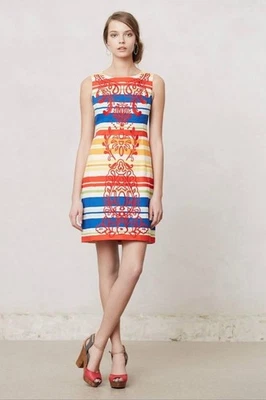 Anthropologie Tabitha Embroidered Striped Shift Dress Size 10 Sleeveless Lined - Image 1 of 4