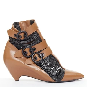 Raro botín BALENCIAGA Nicolas Ghesquiere marrón negro hebilla con cable EU37 - Imagen 1 de 11
