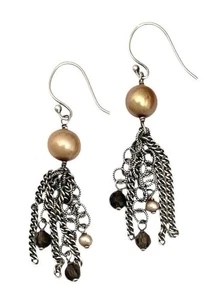 SILPADA Sterling Silver CHAMPAGNE & COPPER PEARL Smoky Quartz Earrings~W1521~NEW - Picture 1 of 4