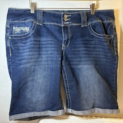 Pantalones cortos de mezclilla con puños elásticos azules brillantes de amatista para mujer talla 16 Foto 1 de 4