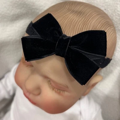 Black Velvet 2” Hair Bow headband,, Black velvet hairbow headband, black velvet - Image 1 of 4