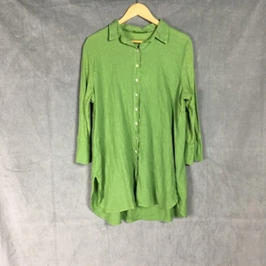 Camisa túnica verde algodón lino suelta corte vintage Lagenlook clásica EE. UU. talla L - Imagen 1 de 17