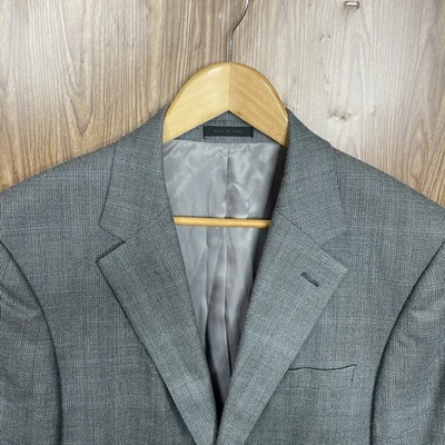 Andrew Fezza Sport Coat Mens 40L Slim Gray Windowpane Wool Silk Three Buttons - Image 1 of 4