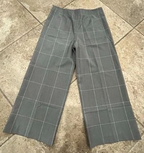 Adam Lippes Gray Window Pane Plaid Wide Leg Wool Dress Pants Women's Size 8 - Picture 1 of 7