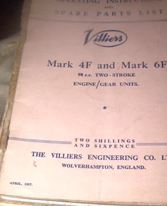 VILILERS 98cc MARK 4F-6F TWO STROKE ENGINE GEAR UNITS  PARTS LIST MANUAL - Picture 1 of 1