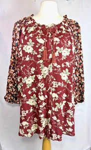 Women's Caffe Marrakech Multicolor Floral Smocked Button-up Tunic Top Sz Large - Picture 1 of 12