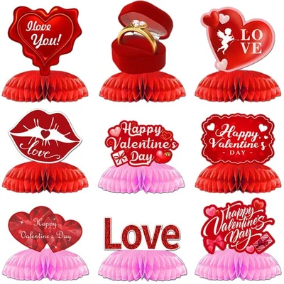 Valentine's Day Honeycomb Centerpieces 9 PCS Red Pink Table Decorations - Image 1 of 4