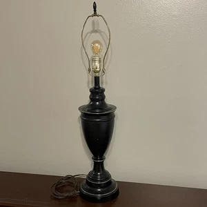 VTG Stiffel Black Table Lamp MCM Art Deco 30” Gold Trim 3-Way - Picture 1 of 17