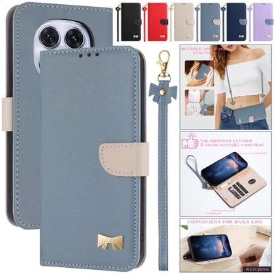 Leather Bow Wallet Phone Case For Xiaomi Redmi Note 14 13 Pro POCO F7 X7 X5 C55 - Image 1 of 4