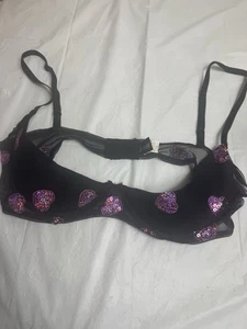 Frederick’s Of Hollywood Open Cup Bra With Sequin Hearts Size 38 - Picture 1 of 8