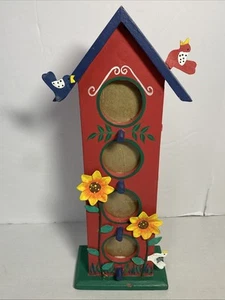 Vintage Vogelhaus Holz/Metall Bilderrahmen handbemalt 4 Fotofächer 11-1/2 Zoll - Bild 1 von 14