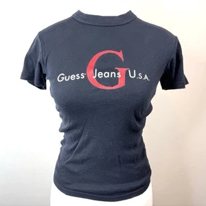 Vtg 90s Women’s Guess Black W/ Red G Crew Neck T-shirt M Rare Collectors USA 90s - Picture 1 of 8