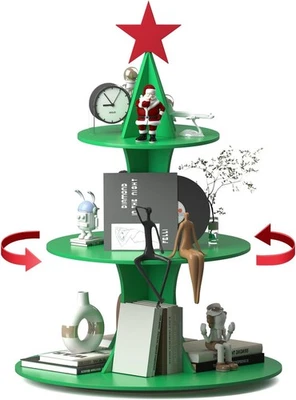 Large 46" 3-Tier Rotating Wood Christmas Tree Shaped Shelf Stand - Image 1 of 4