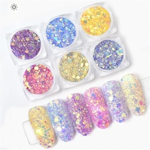 6 Pcs Fantasy Glitter Powder Nail Decoration Sequins Chunky Glitters - Picture 1 of 12