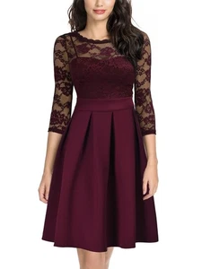Miusol Damen Vintage Blumen Spitze 2/3 Ärmel Brautjungfer Cocktail Party Kleid L - Bild 1 von 1