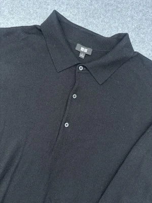 Camisa polo tejida Uniqlo para hombre grande manga larga 100 % lana merino negra en muy buena condición Foto 1 de 4