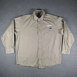 Pepsi Shirt Mens XL Brown Denim Cotton Button Up Long Sleeve Casual Soda Work - Picture 1 of 12
