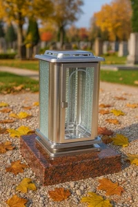 Grablampe Grablaterne Edelstahl wetterfest auf Granitsockel fertigmontiert edel - Bild 1 von 114