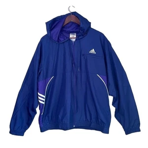 Vintage Adidas Windbreaker Track Jacket Hoodie White Stripe Y2K Size Large - Picture 1 of 14