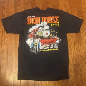 Vintage 90s Iron Horse Saloon Biker Black T-Shirt Gr. L Grunge Single Stitch Pocket T - Bild 1 von 5