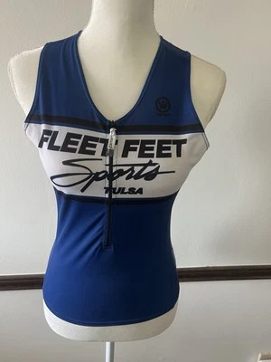 Camiseta de ciclismo Canari azul/blanco/negro sin mangas talla pequeña 3/4 cremallera para mujer Foto 1 de 4