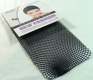 BLACK REAL HAIR ELASTIC WIG CAP FISHNET LINER WEAVING MESH STOCKING SLEEP NET - Picture 1 of 4