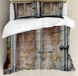 Vintage Duvet Cover Set with Pillow Shams Metal Power Locomotive Print - Picture 1 of 8