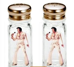 Elvis Presley Salt & Pepper Shaker Set Aloha Signature Glass Restaurant Quality - Picture 1 of 2